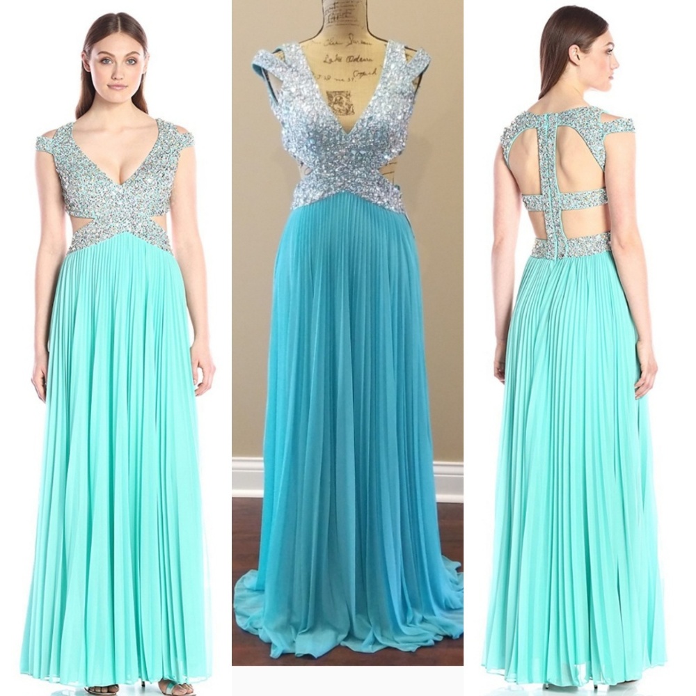 Betsy & Adam beaded front cut out back formal prom